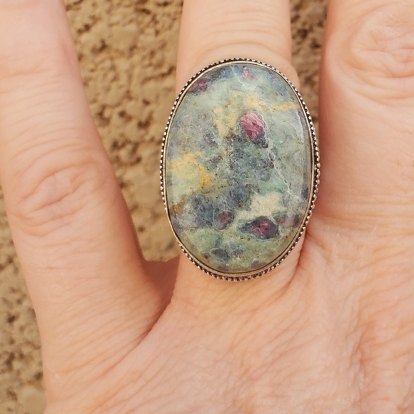 New Ruby in Fuchsite 925 Silver Ring. - Picture 9 of 16